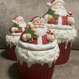 Santa Claus Cookie Jar Set Of 3 Home Interiors